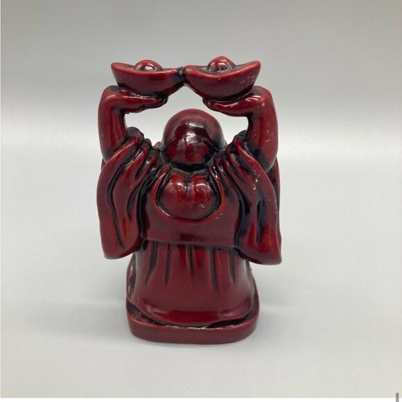 Vintage Red Resin Set 3 Laughing Buddha Collectible Figures Home Decor EUC - Picture 6 of 12